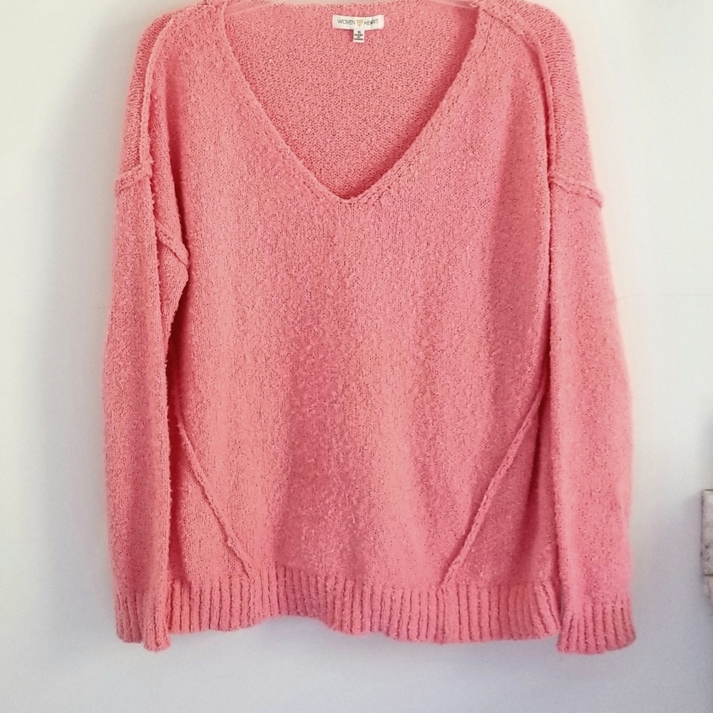 Woven Heart v-neck knit sweater